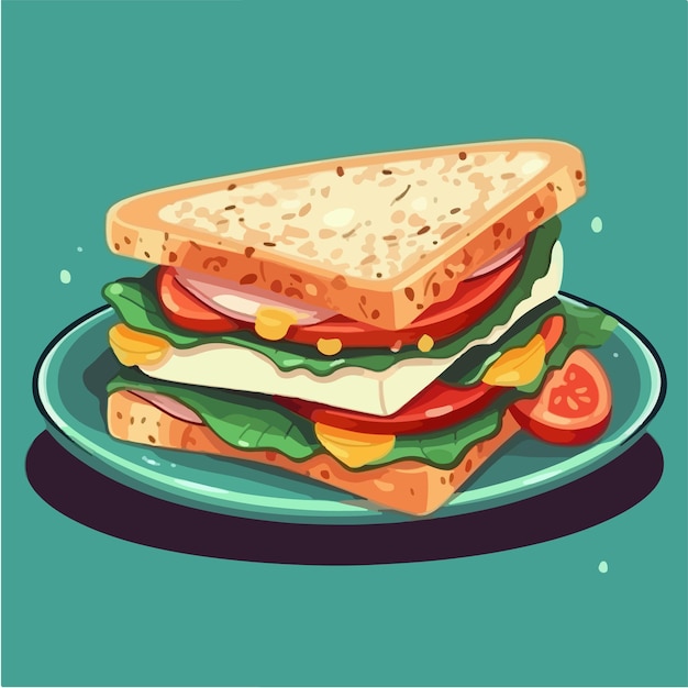 Vektor ein sandwich mit tomaten, käse und tomaten darauf.