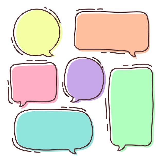 Ein Satz farbenfroher, handgezeichneter Chat-Bubbles