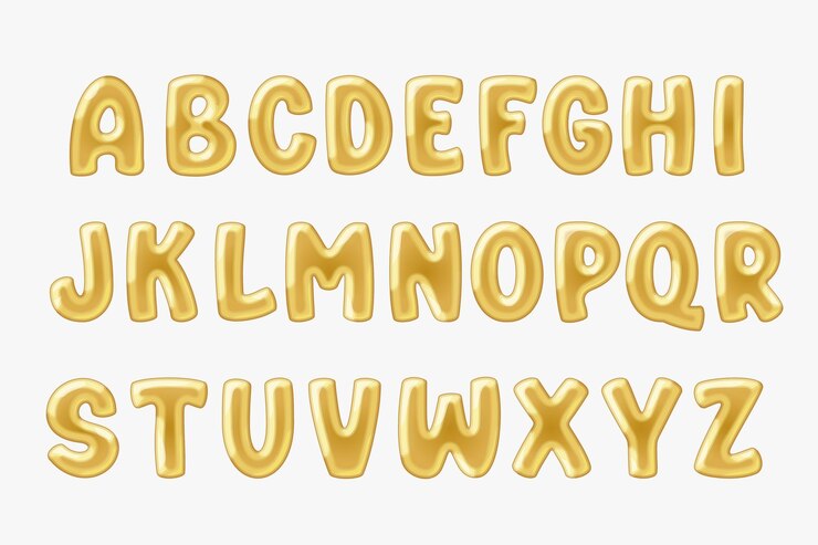 Vektor ein satz glänzender goldener ballons in form von englischen großbuchstaben