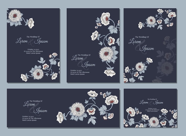 Ein satz handgezeichneter, eleganter blumen-minimal-premium-hochzeitskarten