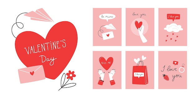 Ein Satz romantischer Karten für den Valentinstag