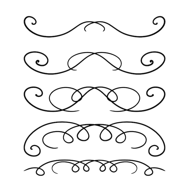 Ein Satz symmetrischer Vektorteiler mit großen, wirbelnden, isolierten Rändern für eine Designvorlage
