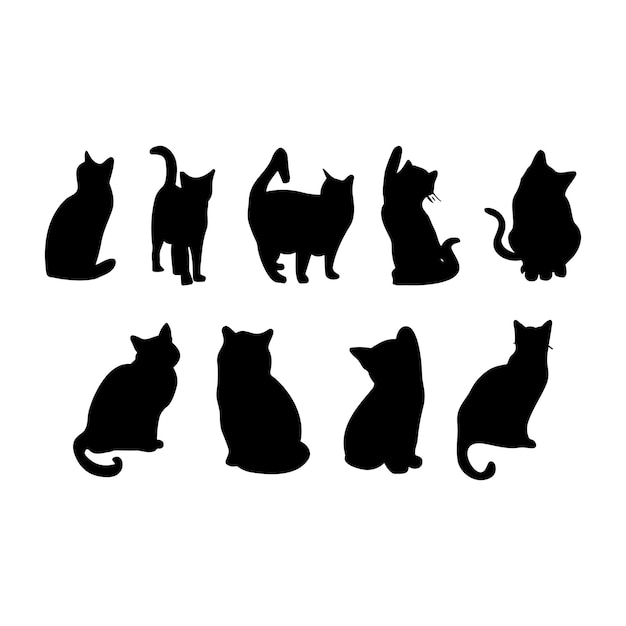 ein Satz verschiedener Katzenillustrationssilhouetten