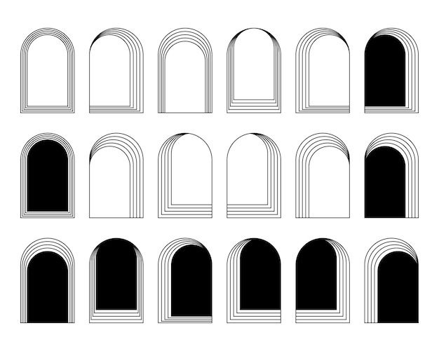 Ein Satz verschiedener konzentrischer Bogenrahmen mit geometrischen Bogenformen im trendigen böhmischen Stil
