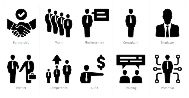 Ein Satz von 10 Human Resources-Ikonen als Geschäftsmann des Partnerschaftsteams