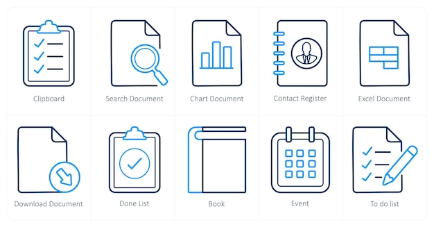 Ein Satz von 10 UI-Symbolen als Clipboard-Suchdokument, Diagrammdokument