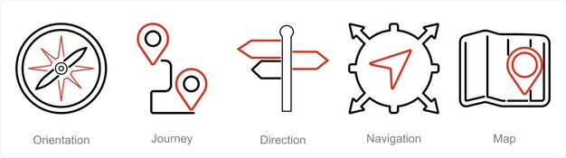 Vektor ein satz von 5 abenteuer-symbolen als orientierungsreise-richtung