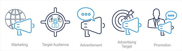 Ein Satz von 5 Branding-Ikonen als Marketing-Zielgruppe Werbung