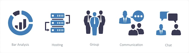 Ein Satz von 5 Geschäfts-Ikonen wie Bar Analysis Hosting Group