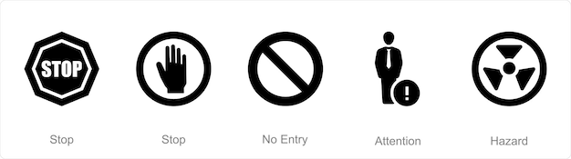 Ein Satz von 5 Hazard Danger-Symbolen als Stop No Entry-Aufmerksamkeit
