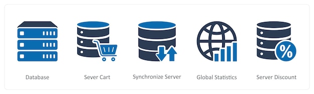 Ein Satz von 5 Internet-Symbolen als Datenbank-Server-Wagen-Synchronisierungs-Server