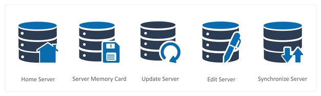 Ein Satz von 5 Internet-Symbolen als Heimserver-Server-Speicherkarten-Update-Server