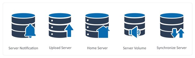 Ein Satz von 5 Internet-Symbolen als Server-Benachrichtigung Upload-Server Home-Server