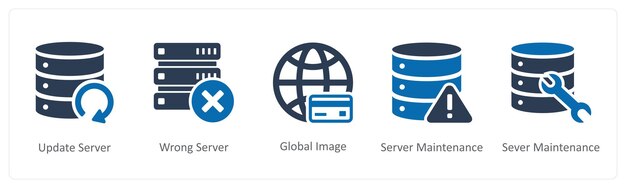 Ein Satz von 5 Internet-Symbolen als Update-Server falscher Server-Global-Bild