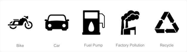 Vektor ein satz von 5 mix-symbolen als kraftstoffpumpe für fahrradautos