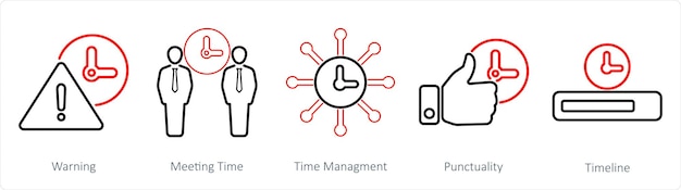 Ein satz von 5 mix-symbolen als warnung für die zeitverwaltung von treffen