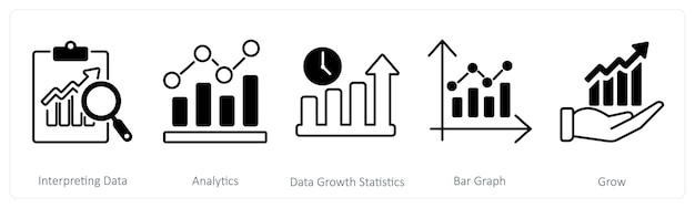 Ein Satz von 5 Mix-Symbolen zur Interpretation von Datenanalysen und Datenwachstumsstatistiken
