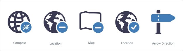 Ein Satz von 5 Navigations-Symbolen wie Direction Wrong Route