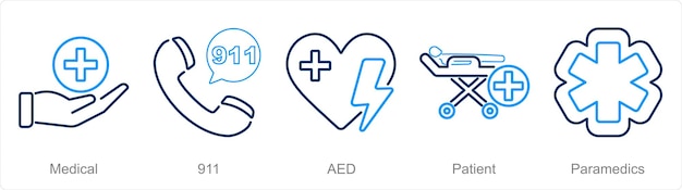 Vektor ein satz von 5 notfall-symbolen als medizinischer 911-aid
