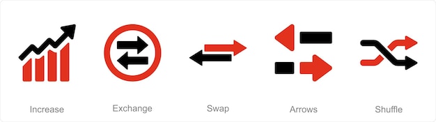 Vektor ein satz von 5 pfeil-symbolen als anstieg des austausch-swaps