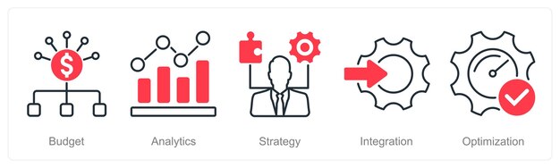 Ein Satz von 5 Projektmanagement-Symbolen als Budget-Analysestrategie