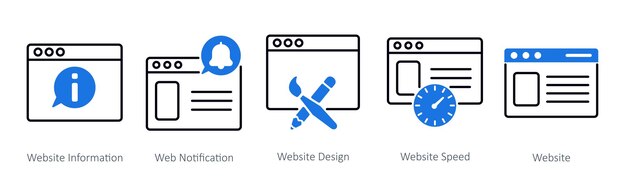 Ein Satz von 5 Seo-Symbolen als Website-Informationen, Web-Benachrichtigungen und Website-Design
