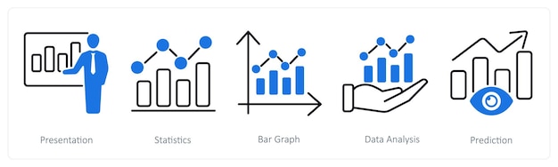 Ein Satz von 5 Statistik-Symbolen als Präsentationsstatistikbargrafik
