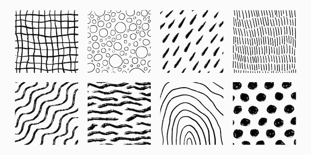 Ein Satz von handgezeichneten Mustern mit verschiedenen Bleistifttexturen Vektor-Schriftritze Kreuzpunkte und Regen