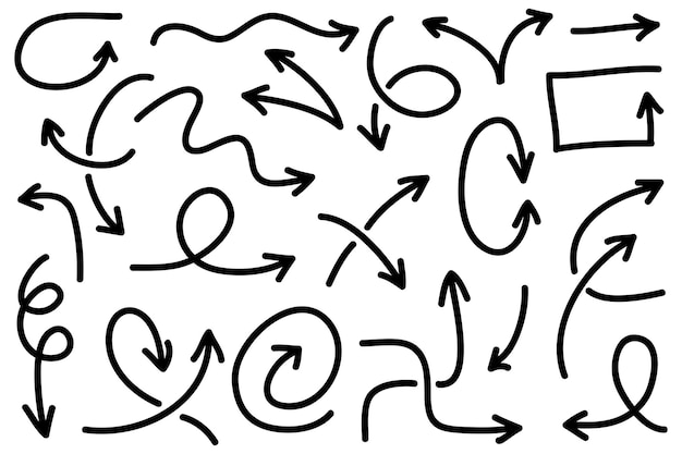 Ein Satz von handgezeichneten Pfeilen Vektor-Doodle-Design-Elemente Illustration auf weißem Hintergrund für Business-Infographik Banner-Web- und Konzeptdesign