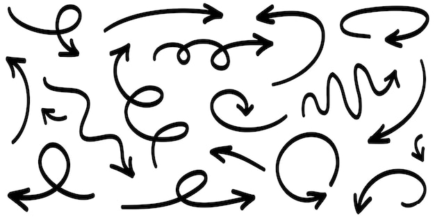 Ein Satz von handgezeichneten Pfeilen Vektor-Doodle-Design-Elemente Illustration auf weißem Hintergrund für Business-Infographik Banner-Web- und Konzeptdesign