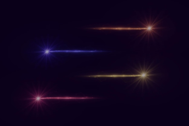 Ein Satz von Leuchtkörpern Neon-Lichtblitze die Lichter der Sterne und die Sonnenstrahlen funkeln funkeln