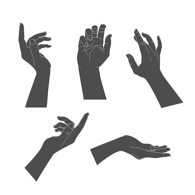 Ein Satz von menschlichen Händen mit verschiedenen anmutigen Gesten Handsilhouetten
