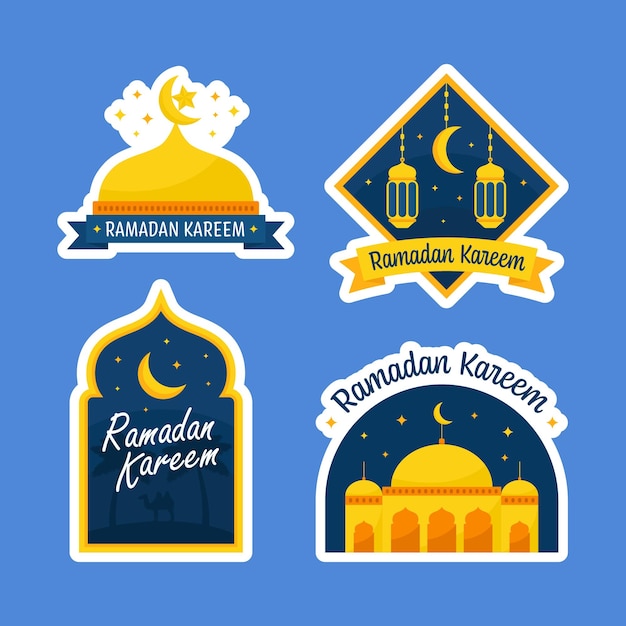 Ein satz von ramadan-abzeichen oder aufkleber mit muslimischen elementen