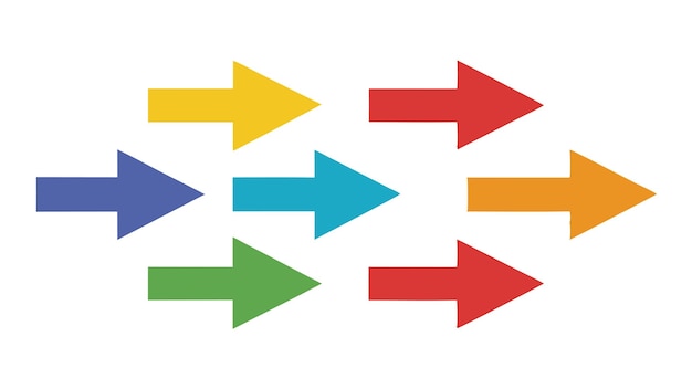 Ein Satz von rechts links oben unten farbenfrohen lebendigen Pfeilen in Vektorillustration flache geometrische Abstract