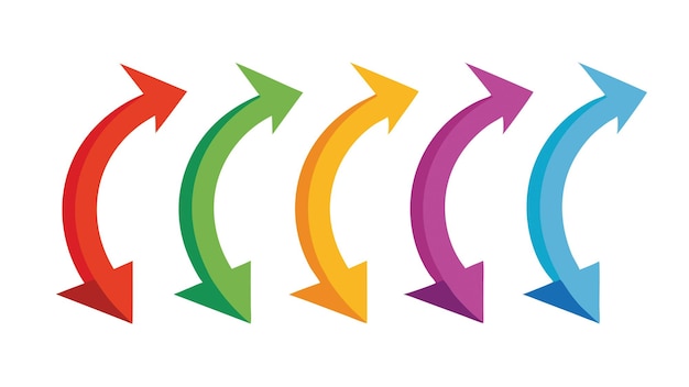 Ein Satz von rechts links oben unten farbenfrohen lebendigen Pfeilen in Vektorillustration flache geometrische Abstract