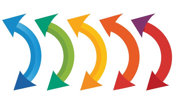 Ein Satz von rechts links oben unten farbenfrohen lebendigen Pfeilen in Vektorillustration flache geometrische Abstract