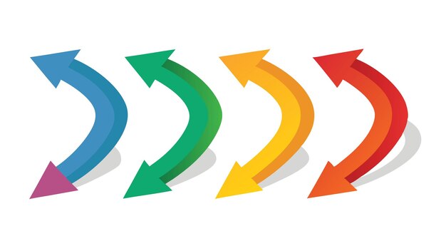 Ein Satz von rechts links oben unten farbenfrohen lebendigen Pfeilen in Vektorillustration flache geometrische Abstract