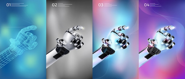 Ein Satz von Roboterhänden auf einem mehrfarbigen Hintergrund