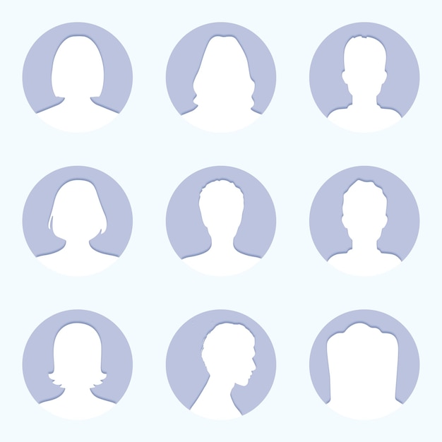 Ein satz von sechs kopfsilhouetten einer person für profilbildbenutzer