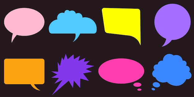 Ein Satz von Sprachblasen, die auf schwarzem Hintergrund für Chat-Illustrationen isoliert sind