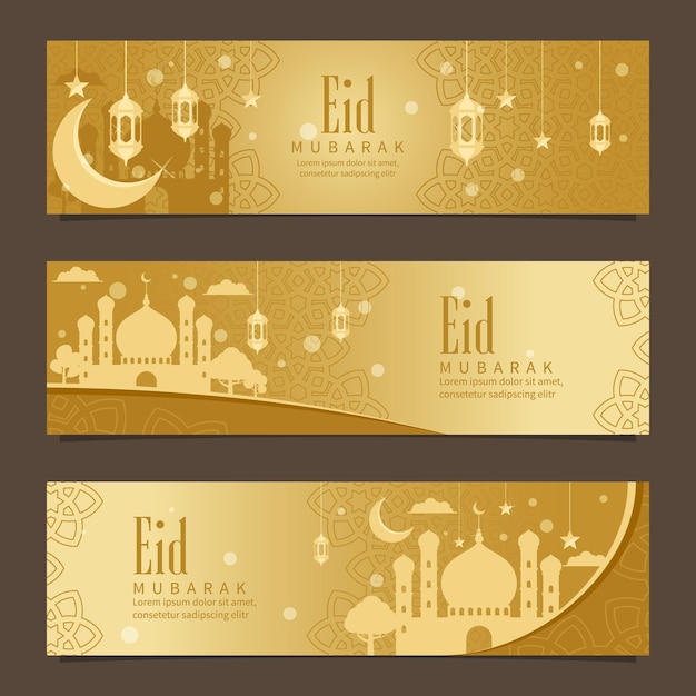 ein Satz von vier Banner mit dem Namen der Moschee