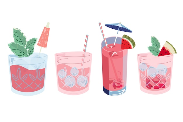 Ein Satz von Zutaten für Fruchtcocktails Wassermelone kalte alkoholische und alkoholfreie Getränke