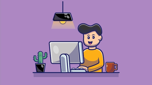 Ein Schüler sitzt am Computer und lernt