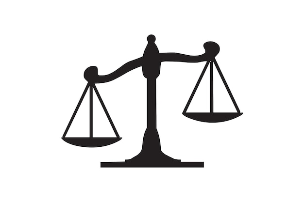 Ein Schwarz-Weiß-Bild einer Waage mit der Aufschrift „Gesetz der Gerechtigkeit“.