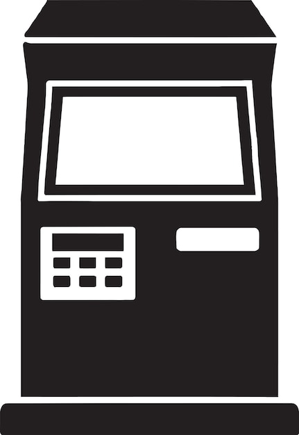 Ein schwarz-weißer geldautomat mit leerem bildschirm.