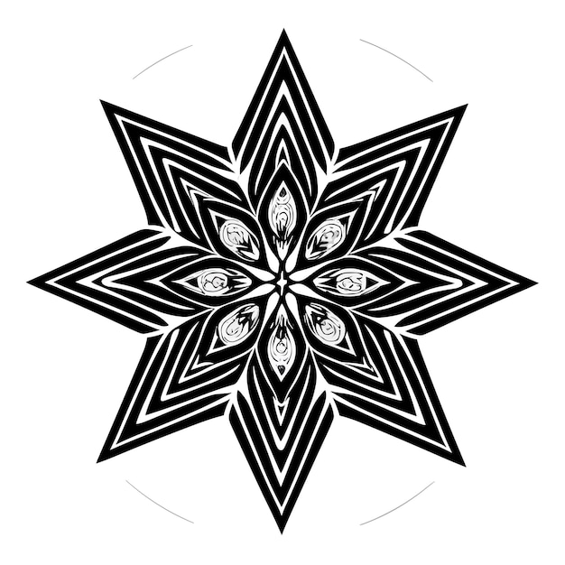 Ein schwarz-weißer Stern mit einem schwarzen Muster in der Mitte.