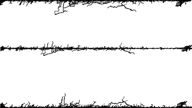 ein schwarz-weißer Vektor eines Drahtzauns Baum mit Zweigen Grunge-Effekt Barriere Grenzen stachelig