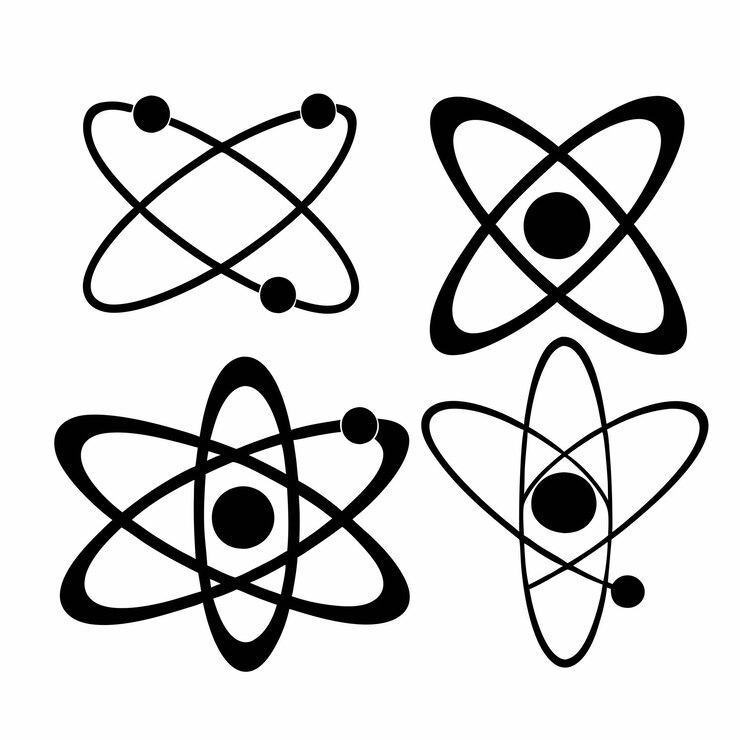 Vektor ein schwarz-weißes bild eines atoms mit einem schwarzen und weißen hintergrund