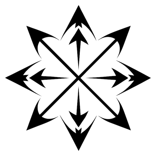 ein schwarz-weißes Bild eines diamantenförmigen Designs mit Pfeilen, die nach rechts zeigen