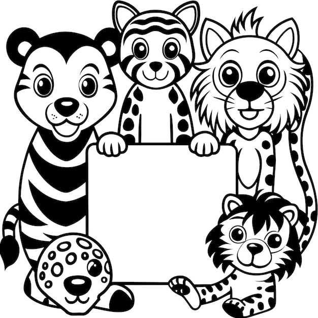 Vektor ein schwarz-weißes bild von drei tigern und einem tiger